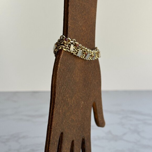 Vintage Gold Tone Chain Bracelet with Red Rhinestones 7.25" - Picture 6 of 8